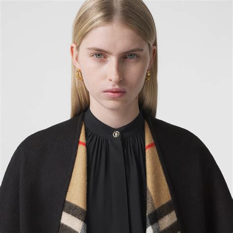 Reversible Check Wool Cashmere Cape in Black - Women