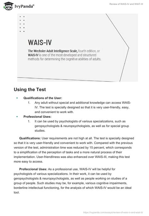 Review of WAISIV and WIATIII 2155 Words Presentation Example