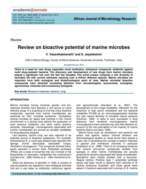 Review on bioactive potential of marine microbes