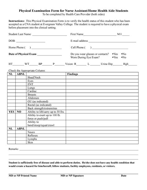 Revised CNA Physical Exam FormJA Physical Examination Form for Nurse