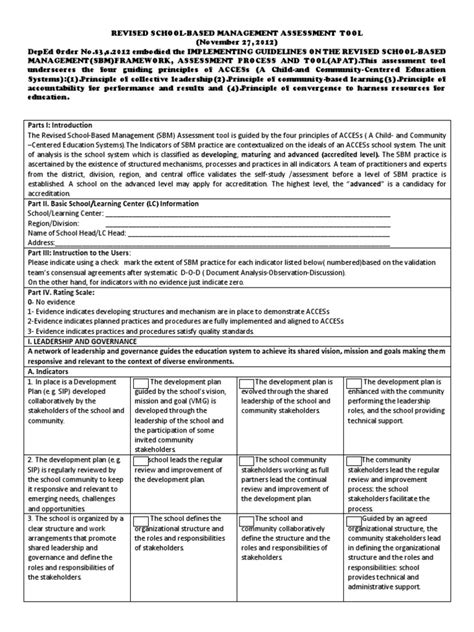 Revised School-Based Management Assessment Tool