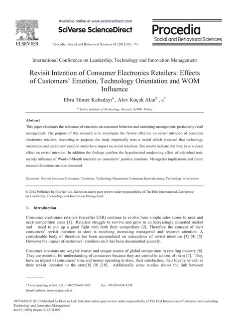 Revisit Intention of Consumer Electronics Retailers: Effects of.
