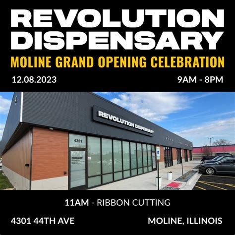 Revolution dispensary - moline reviews. Moline's first cannabis dispensary is scheduled to open Friday. Located in a former Aldi grocery store at 2727 Avenue of the Cities, Terrace Dispensary last week held a soft opening, and the grand ... 