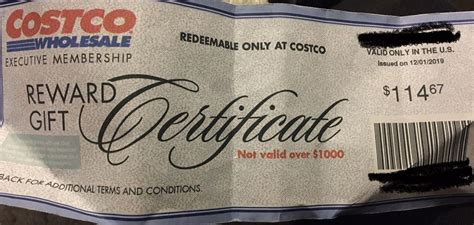 Reward Gift Certificate Costco