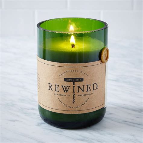 Rewined candles. The 11 oz hand poured natural soy wax candles burn super clean for up to 80 hours. , Riguad Candles and Voluspa Candles. Each ReWined Candle has been handcrafted from a repurposed wine bottle. Try ReWined candles that mimic the flavors and aromas found in your favorite varietals of wine. See why everyone is buzzing about ReWined Candles. 