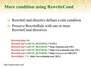 Rewritecond nc.  This includes many examples of common uses of mod_rewrite, inc...