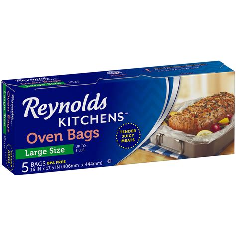 Reynolds bags. Directions. Step 1. PREHEAT oven to 325°F. Step 2. SHAKE flour in a Reynolds Kitchens ® Large Oven Bag, place in roasting pan at least 2 inches deep. Trim skin and fat from ham, leaving a thin layer of fat. Lightly score surface of ham … 