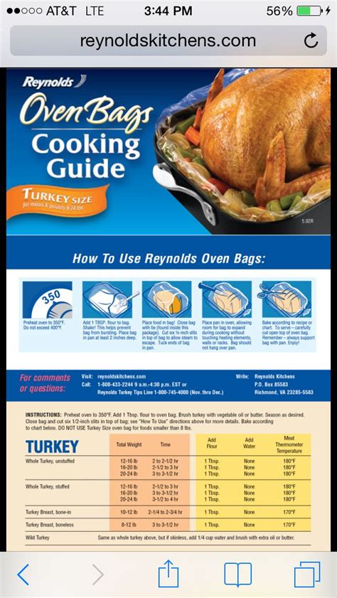 Reynolds turkey bag cook time. Place the turkey in the center of the turkey bag. 4. Fold the top of the bag over the turkey and seal it according to the manufacturer's instructions. 5. Place the bag in the roaster oven. 6. Cook the turkey for the following times: * 10 to 12 pounds: 3 to 3 1/2 hours. * 12 to 14 pounds: 3 1/2 to 4 hours. 
