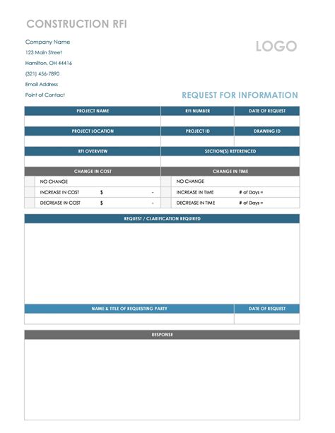 Rfi Form Template Excel Download