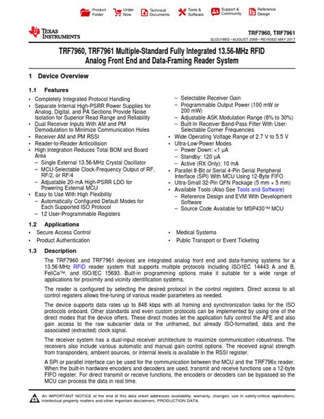 Rfid reader datasheet. .  TRF7960 Multi-Protocol Fully Integrated 13.  Th...