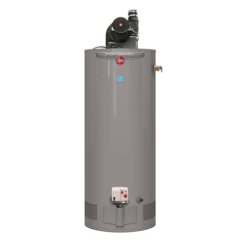 Rheem 50 gallon power vent water heater. The Rheem Performance 50 Gal. Tall Ultra Low NOx Natural Gas Power Vent Water Heater provides an ample supply of hot water for a house hold size of 3-people to 5-people. The 38,000 BTU/hour ultra-low NOx burner has a recovery rate of 36.4 Gal. at a 90-rise. A wide range of flexible venting options offers low cost solutions for most installations. Long venting lengths up to 100 ft. with 2 in ... 