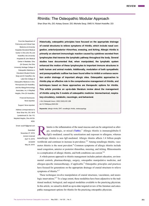 Rhinitis: The Osteopathic Modular Approach - De Gruyter