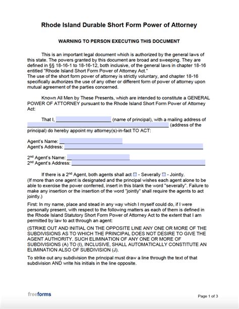 Rhode Island Power of Attorney Form Fill Out and Sign Printable PDF
