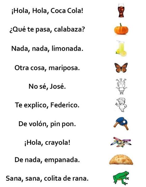 Children's songs and nursery rhymes from all over the globe presented both in English and their native languages. Many include sound clips and sheet music. Home. ... Spanish Kids Songs & Rhymes. A Mama Lisa eBook. Over 125 songs and rhymes. Each includes the full text in Spanish, with translations into English.. 