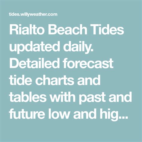 Rialto beach tide chart. MyForecast is a comprehensive resource for online weather forecasts and reports for over 58,000 locations worldwide. You'll find detailed 48-hour and 7-day extended forecasts, ski reports, marine forecasts and surf alerts, airport delay forecasts, fire danger outlooks, Doppler and satellite images, and thousands of maps. 