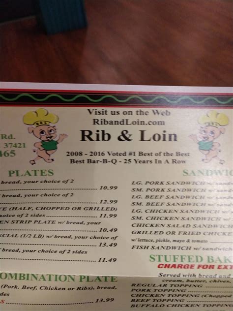 View 65 reviews of Rib & Loin 5946 Brainerd Rd, Chattanooga, TN, 37421. Explore the Rib & Loin menu and order food delivery or pickup right now from Grubhub. 