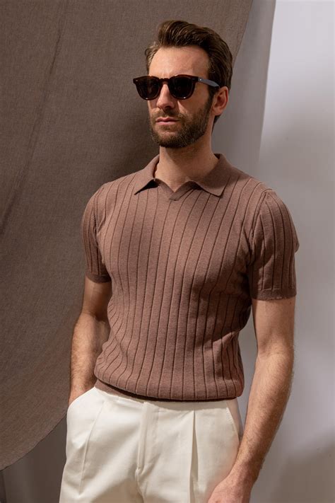 Ribbed Knit Polo Shir