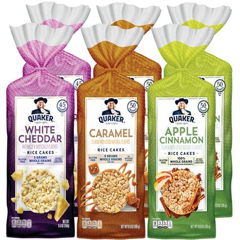 Rice cakes in walmart. Quaker Rice Cakes Variety Bundle - Pack Of 4 Flavors, Chocolate Crunch, Apple Cinnamon, Caramel Corn, White Cheddar Shipping, arrives in 3+ days Quaker Large Rice Cake Everything - 5.9oz 2pk 