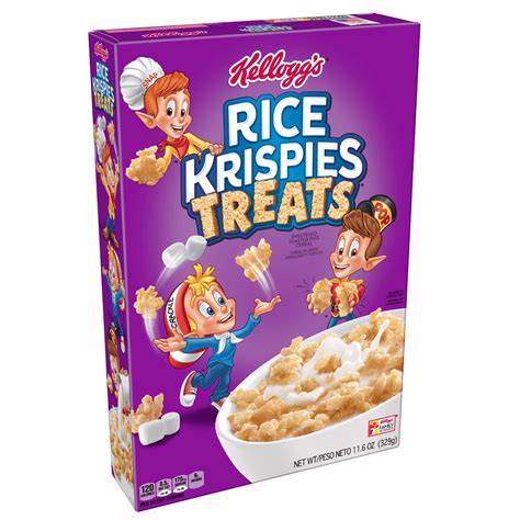 Rice krispies treats cereal. Heat the butter and marshmallows on high power, in a large mixing bowl, for 1 minute. Remove and stir. If needed, heat for additional 15 second increments, stirring vigorously after each, until melted and smooth. Pour over cereal, mix to combine, spread into pan, and allow to cool before cutting. 