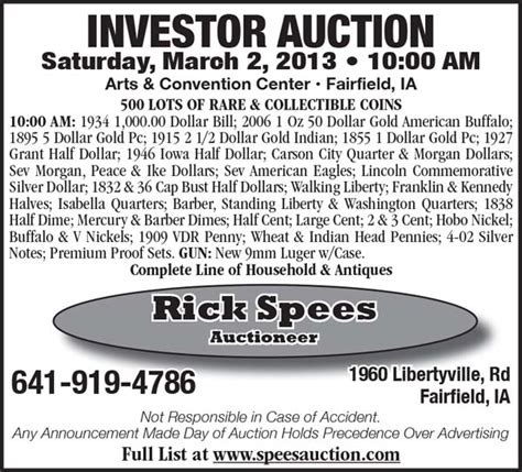 Rick Spees Auction - Fairfield , IA - Business Data - Dun & Bradstreet