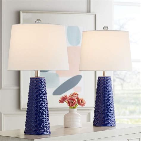 Ricky Blue Textured Ceramic Table Lamps Set of 2