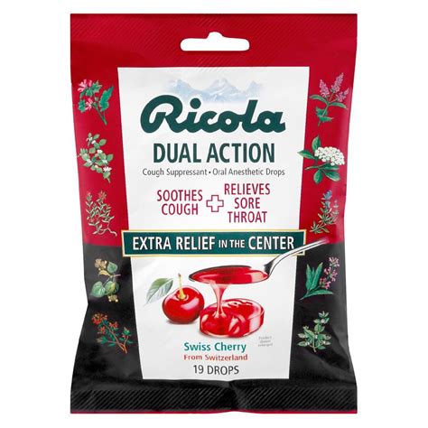 Ricola Dual Action Drops Swiss Cherry Cough Suppressant Drops 19 ea, Medicine Cabinet