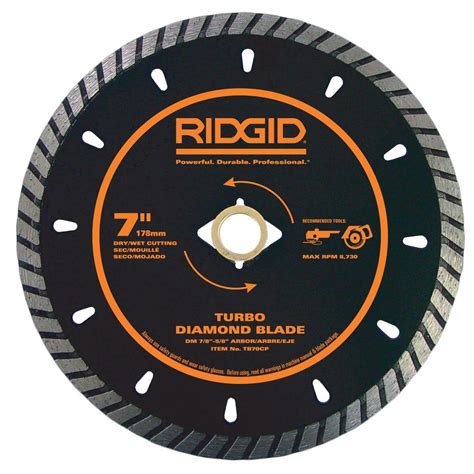 RIDGID Continuous Rim Diamond Blades are engineered to cut tile, marble, granite, and other natural stone. The continuous rim design achieves precise, clean cuts helping you work quickly and effectively. Use this blade on 4 in. or 4.5 in. angle grinders that have a 7/8 in. arbor, 5/8 in. and 20 mm adapters included. Professional-grade quality.