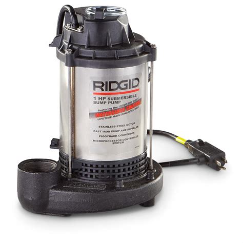 Ridgid sump pump. Hover Image to Zoom. 1 hp. Stainless Steel Smart Dual Suction Sump Pump. by. RIDGID. (35) Questions & Answers (22) Smart sump pump delivers extended pump life and more durability. Air switch tested to 5 million cycles; 50x more than competitors. Monitor the sump pump 24-hours-a-day via iOS or Android app. View Full Product Details. 