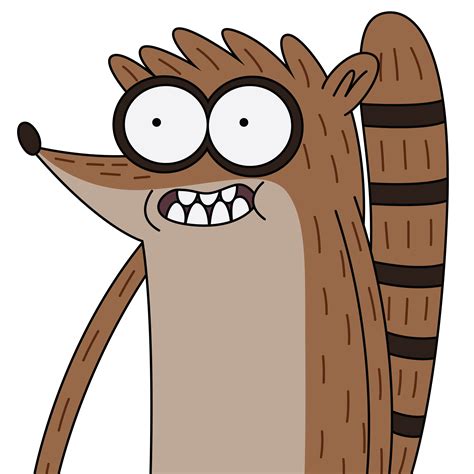 Rigby - Mordecai's best friend on the tv show Regular Show. He is funny, annoying, and very cute.