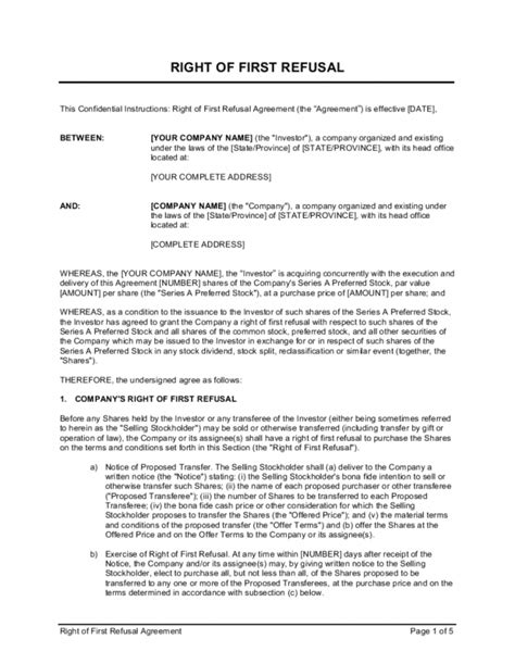 Right First Refusal Form Fill Out and Sign Printable PDF Template