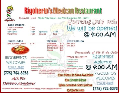 Rigobertos in Elko - Restaurant menu and reviews