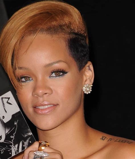  The design symbolizes love and strength. Her ex-boyfriend, Chris Brown had the same tattoo design. 9. Rihanna’s Roman Tattoo. Melissa Forde created a roman numerals tattoo on Rihanna’s shoulder on the occasion of her best friend’s birthday. She also got the same tattoo as Rihanna. It expresses her interest in roman history. . 