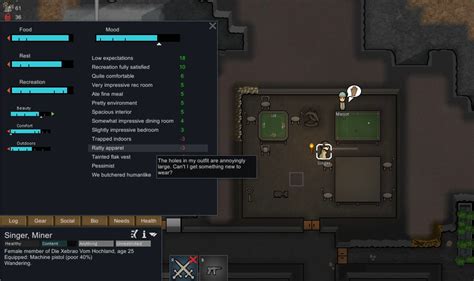 Rimworld tattered apparel. Then in apparel policy, have your colonists wear apparel down to 55-60% to give yourself a little bit of a buffer and make sure you have another stockpile handy to accept the <99% apparel they'll be ditching. It's maybe 6-7 steps and it'll take care of most of the apparel management in a decently run colony. #12. 