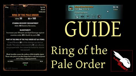 Ring of the Pale Order is a Mythic Item and can be found here; IF YOU DON’T HAVE DLC UNLOCKED. Orders Wraith can be purchased at guild traders without DLC; Venomous Smite can be purchased at guild traders without DLC.