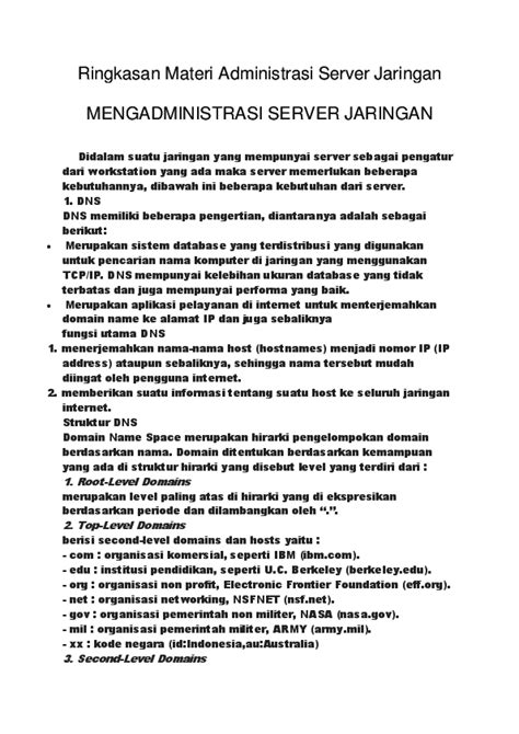 Ringkasan Materi ADMINISTRASI SERVER JARINGAN …