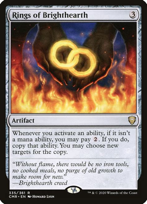 Rings of Brighthearth + Basalt Monolith work on their own for infinite man. It costs 3 to untap the monolith, then 2 to copy that ability for a grand total of 5 . Untapping twice allows you to generate 6 , which nets you + 1 each time you cycle through the combo.. 