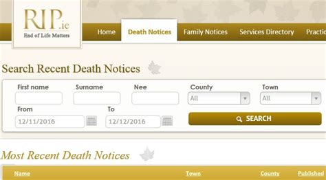Click on any entry to view the full death notice and add your condolences. . Ripie
