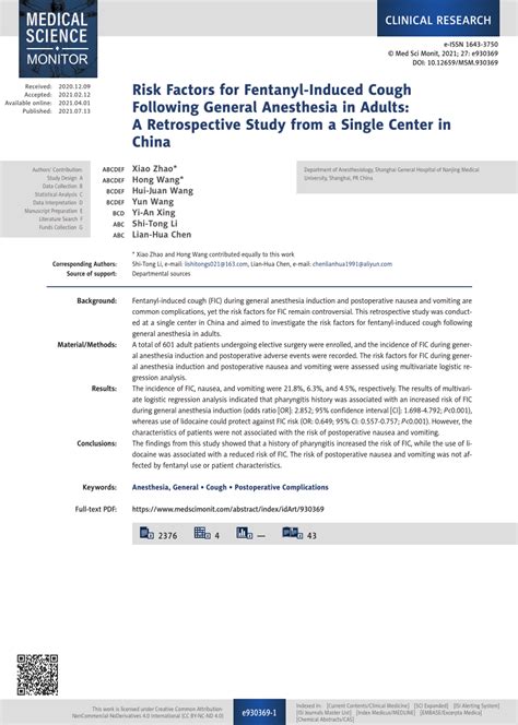 Risk Factors for Fentanyl-Induced Cough Following General …