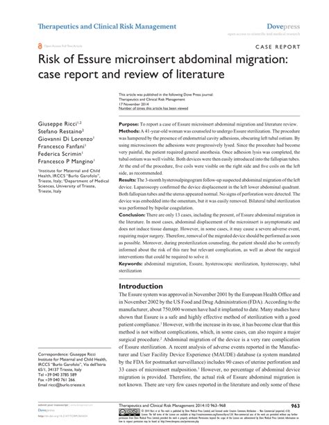 Risk of Essure microinsert abdominal migration: case report and …