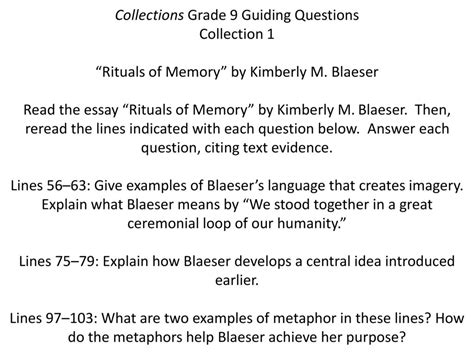 Rituals of memory questions