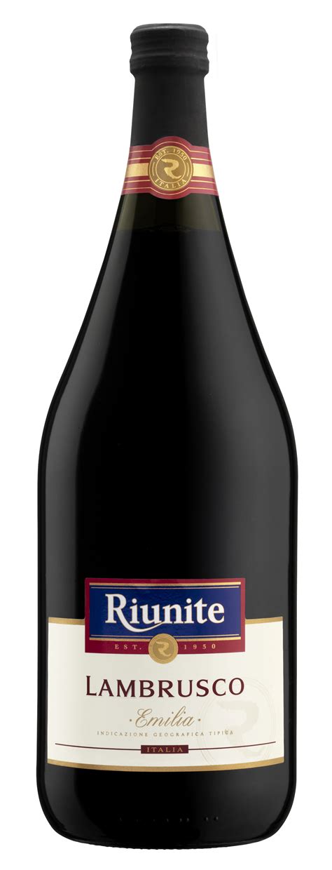 Riunite lambrusco wine. Riunite Lambrusco is a combination of all things. It is a red wine, a sparkling wine and a sweet wine—and it is one of the most cherished drinks in the U.S. Forest berry, raspberry and cherry come through on the nose and the mouth is dominated by fizzy sweetness and a touch of firmness on the close. 