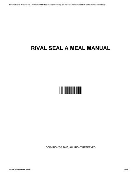 Rival seal a meal vs220 manual. - Ultimate unofficial guide to the mysteries of harry potter analysis of books 1 4 bk 1 4.