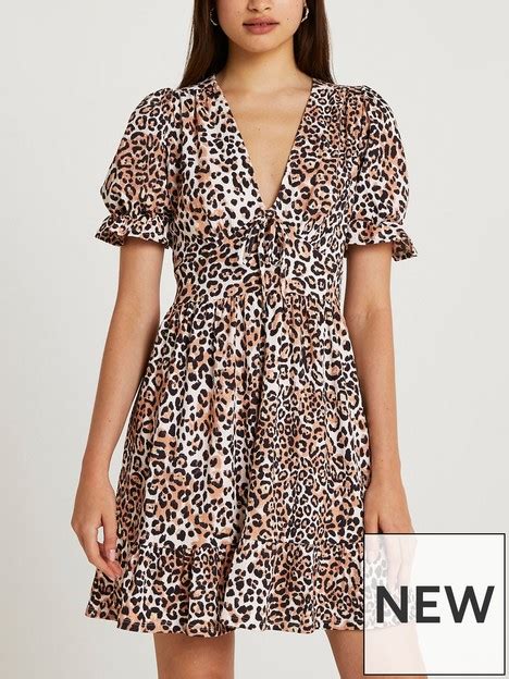 River Island Animal Print Midi Dress - Cream very.co.uk