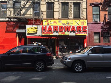 Rivington discount & hardware. A Manhattan Hardware is located at 697 6th Ave, New York, New York 10010. Q What is the internet address for Manhattan Hardware? A The website (URL) ... Rivington Discount & Hardware. 166 Rivington St New York, NY 10002 646-386-7312 ( 107 Reviews ) A2Z Hardware. 2777 West Frederick Douglass Blvd New York, NY 10039 646-596-7131 