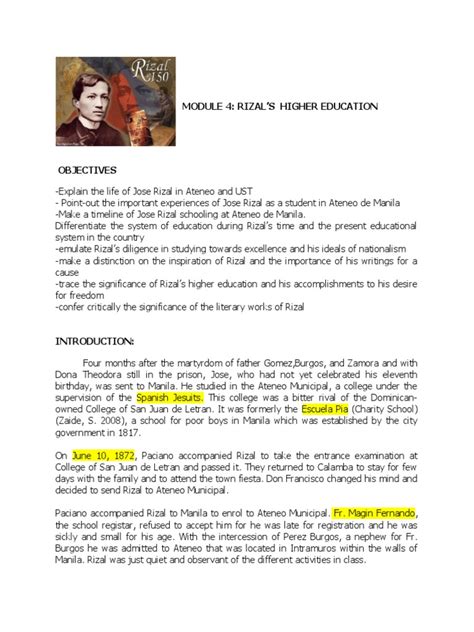 Rizal Study in Ateneo PDF Manila Religious Education - Scribd