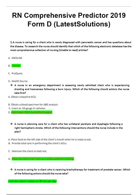 Rn Comprehensive Predictor 2019 Form D Aulaiestpdm Blog