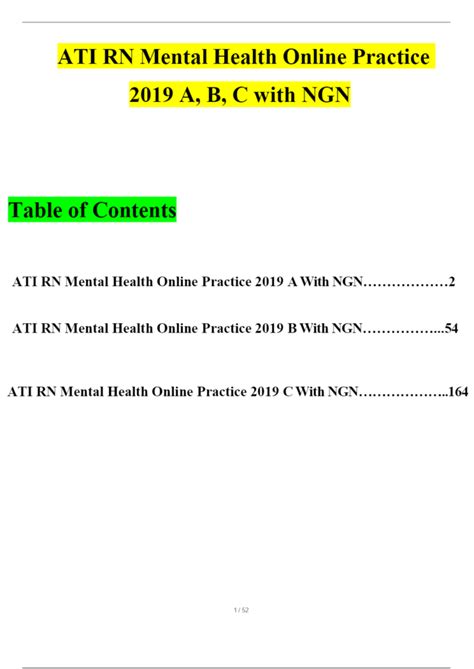 Rn mental health online practice 2019 a. Study with Quizlet and memorize flashcards containing terms like A community health nurse (chn) is conducting a needs assessment of a community. the nurse should ID that which method will yield direct data, A home health nurse (hhn) is evaluating a caregiver's technique for providing care to a client who has a chronic tracheostomy., a nurse is assessing the risks and benefits of a meal ... 