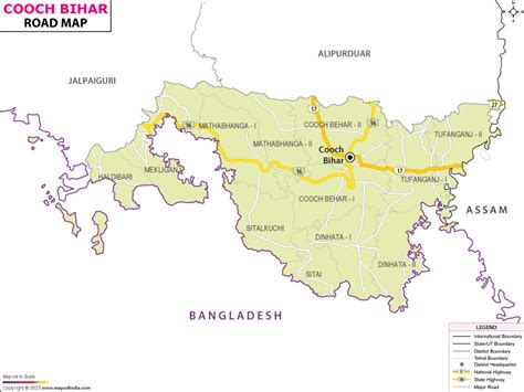 Road Map from Cooch Behar to Guwahati