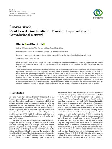 Road Travel Time Prediction Based on Improved Graph ... - Hindawi