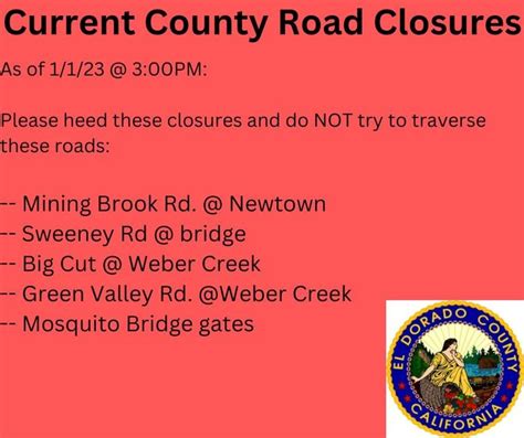 Road closures el dorado county. 71°. The impact of smoke on the Sacramento region | Wildfire Updates. Watch on. Two evacuation notices have been upgraded to mandatory evacuation orders in El Dorado County as the so-called ... 